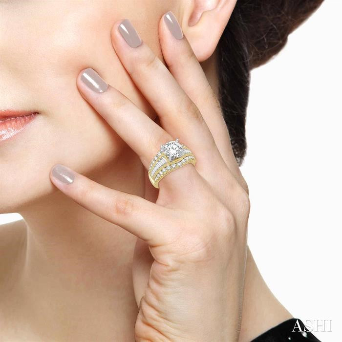 1 1/2 Ctw Diamond Semi-Mount Engagement Ring in 14K Yellow and White Gold