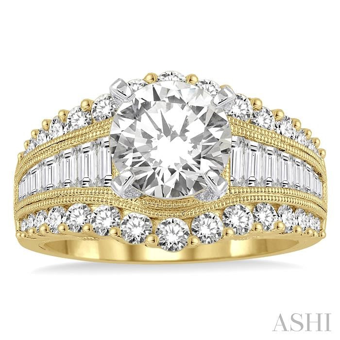 1 1/2 Ctw Diamond Semi-Mount Engagement Ring in 14K Yellow and White Gold