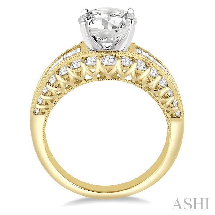 1 1/2 Ctw Diamond Semi-Mount Engagement Ring in 14K Yellow and White Gold
