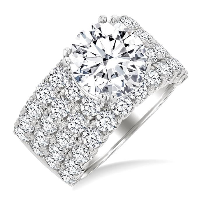 2 1/6 Ctw Wide Four Row Round Cut Diamond Semi-Mount Engagement Ring in 14K White Gold