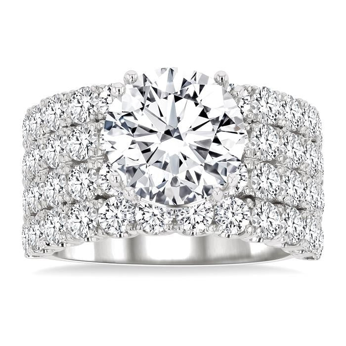 2 1/6 Ctw Wide Four Row Round Cut Diamond Semi-Mount Engagement Ring in 14K White Gold