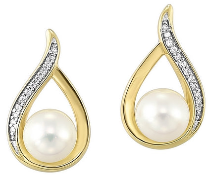14K YG 1/25 ct. tw. Diamond & 2 ct. tw. Pearl Stud Earring