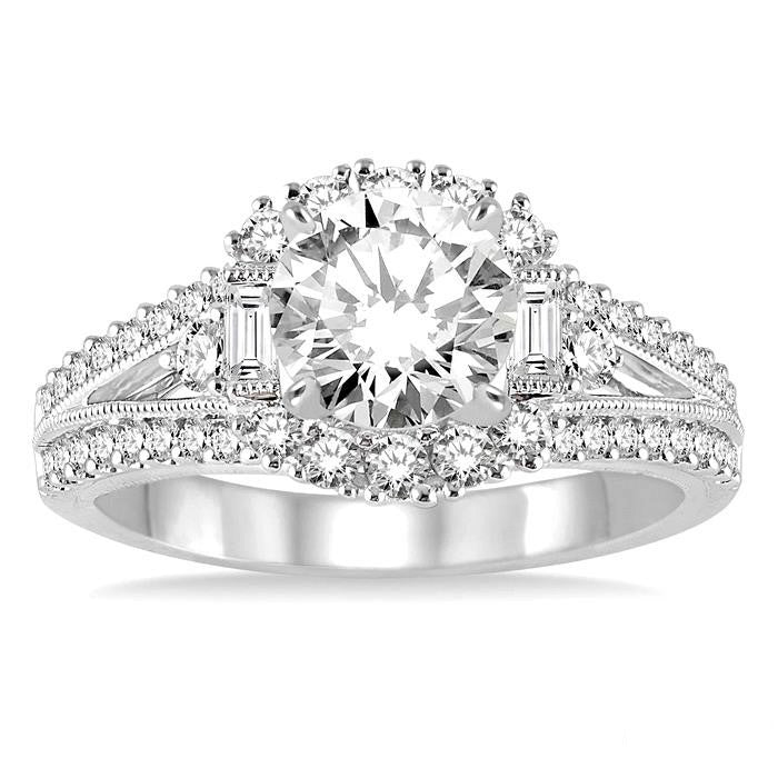 Round Shape Semi-Mount Halo Diamond Engagement Ring