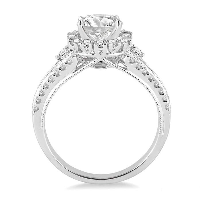 Round Shape Semi-Mount Halo Diamond Engagement Ring