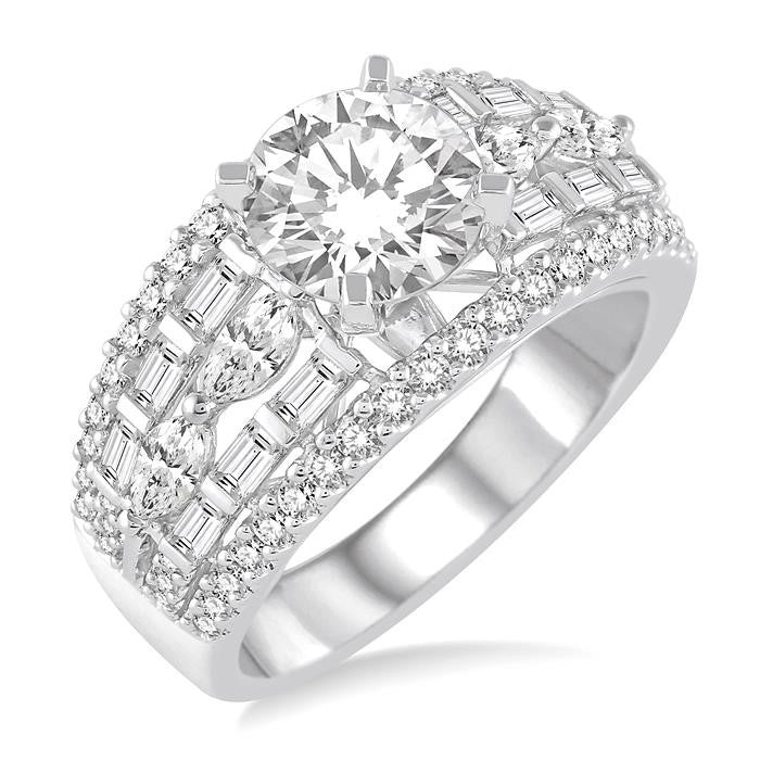 1 1/5 Ctw Diamond Semi-Mount Engagement Ring in 14K White Gold