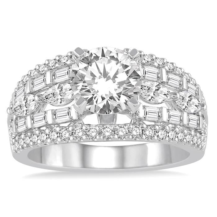 1 1/5 Ctw Diamond Semi-Mount Engagement Ring in 14K White Gold