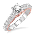 7/8 Ctw Diamond Engagement Ring with 1/2 Ct Round Cut Center Stone in 14K White and Rose Gold