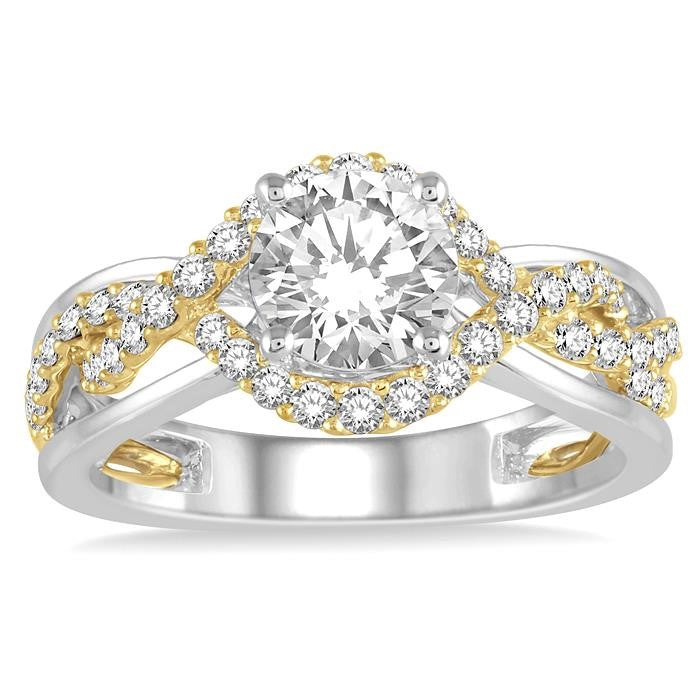 1/2 Ctw Round Cut Diamond Semi-Mount Engagement Ring in 14K White and Yellow Gold