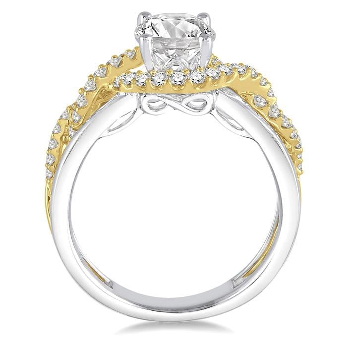 1/2 Ctw Round Cut Diamond Semi-Mount Engagement Ring in 14K White and Yellow Gold