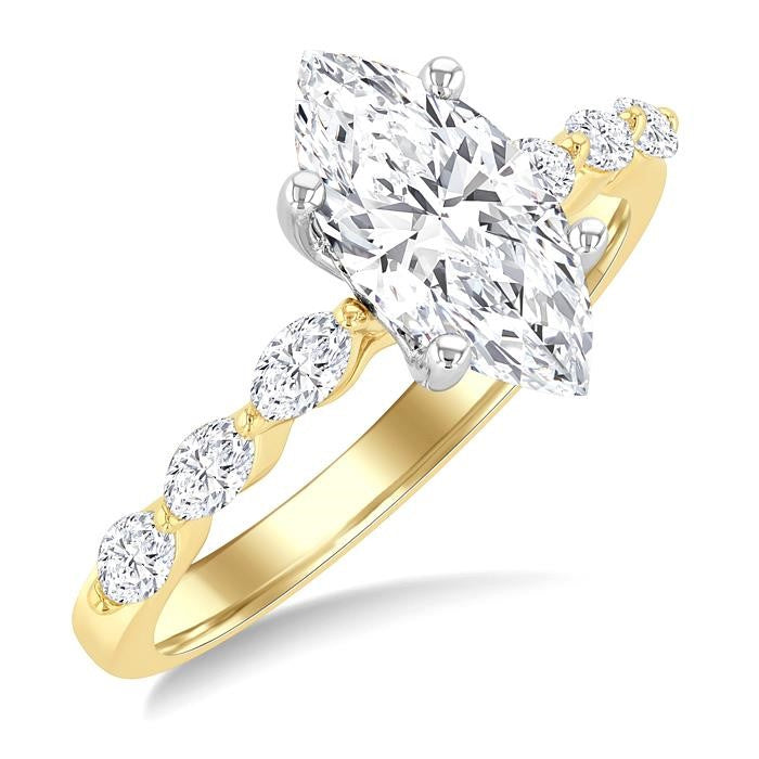 3/8 Ctw Marquise Cut Diamond Semi-Mount Engagement Ring in 14K Yellow and White Gold
