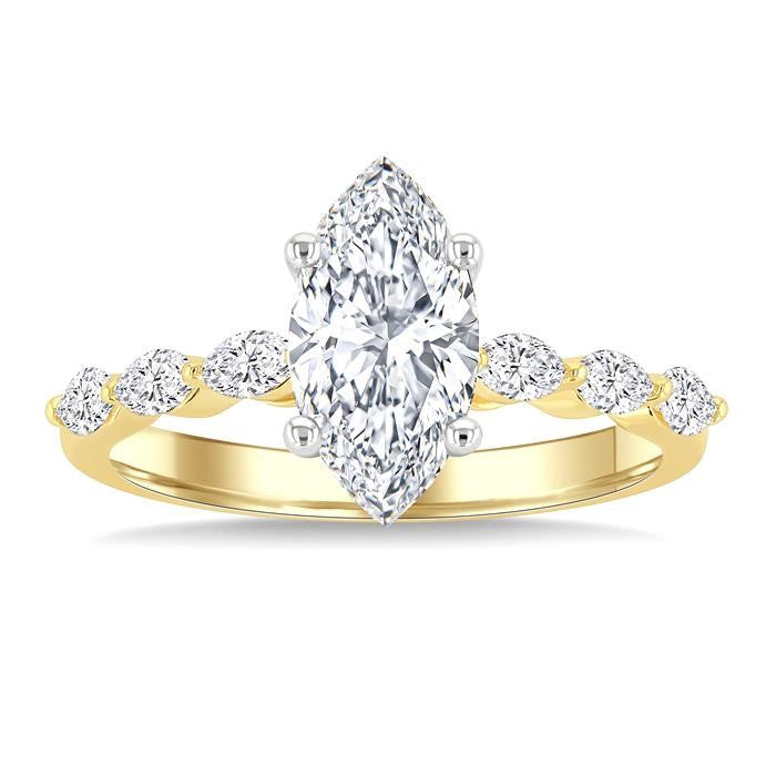 3/8 Ctw Marquise Cut Diamond Semi-Mount Engagement Ring in 14K Yellow and White Gold