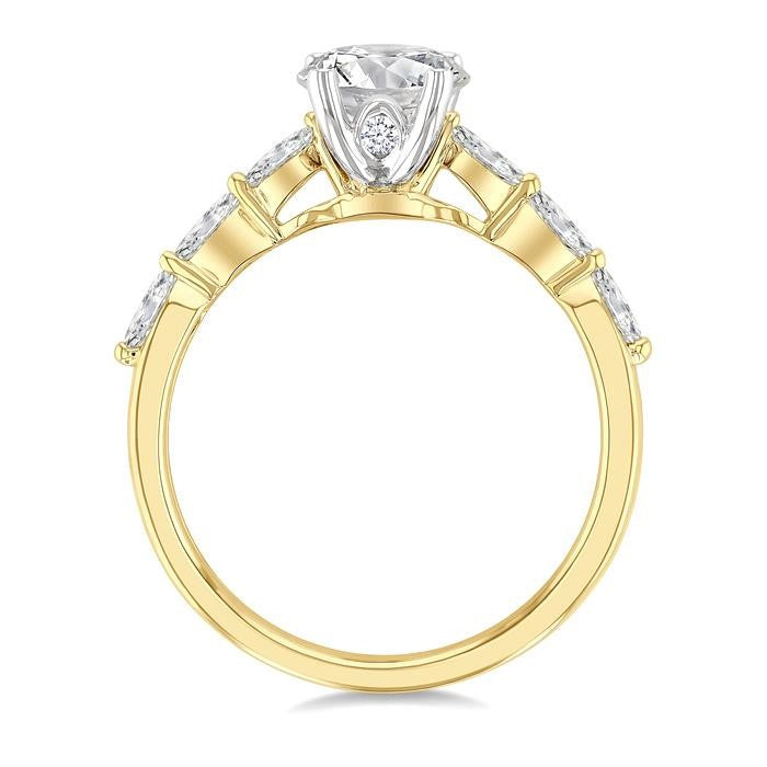 3/8 Ctw Marquise Cut Diamond Semi-Mount Engagement Ring in 14K Yellow and White Gold