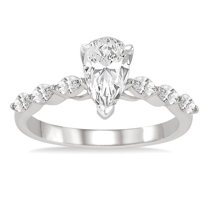 3/8 Ctw Pear Shape Marquise & Round Cut Diamond Semi-Mount Engagement Ring in 14K White Gold
