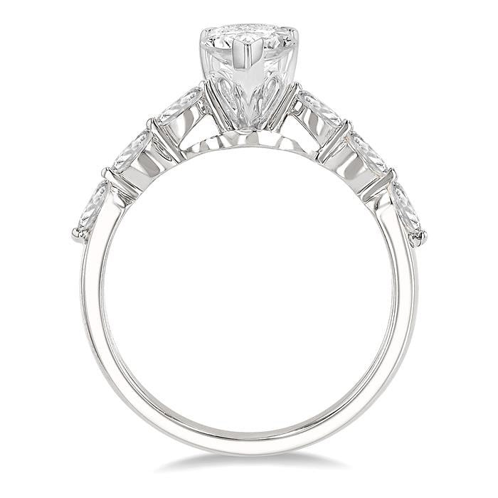 3/8 Ctw Pear Shape Marquise & Round Cut Diamond Semi-Mount Engagement Ring in 14K White Gold
