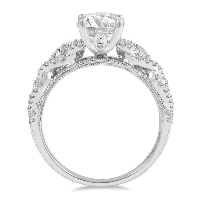 1/3 Ctw Loose Plaited Shank Round Cut Diamond Semi-Mount Engagement Ring in 14K White Gold