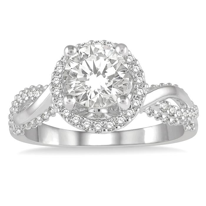 1/2 Ctw Circular Center Twisted Shank Round Cut Diamond Semi-Mount Engagement Ring in 14K White Gold