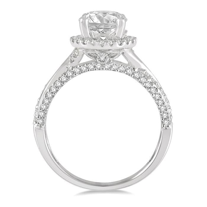 1/2 Ctw Circular Center Twisted Shank Round Cut Diamond Semi-Mount Engagement Ring in 14K White Gold