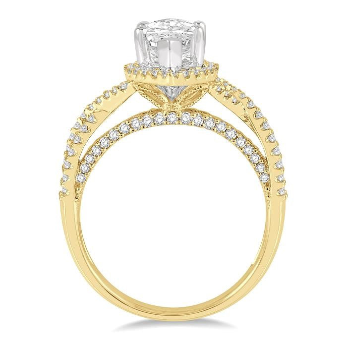 5/8 Ctw Marquise Shape Criss Cross Shank Round Cut Diamond Semi-Mount Engagement Ring in 14K Yellow and White Gold