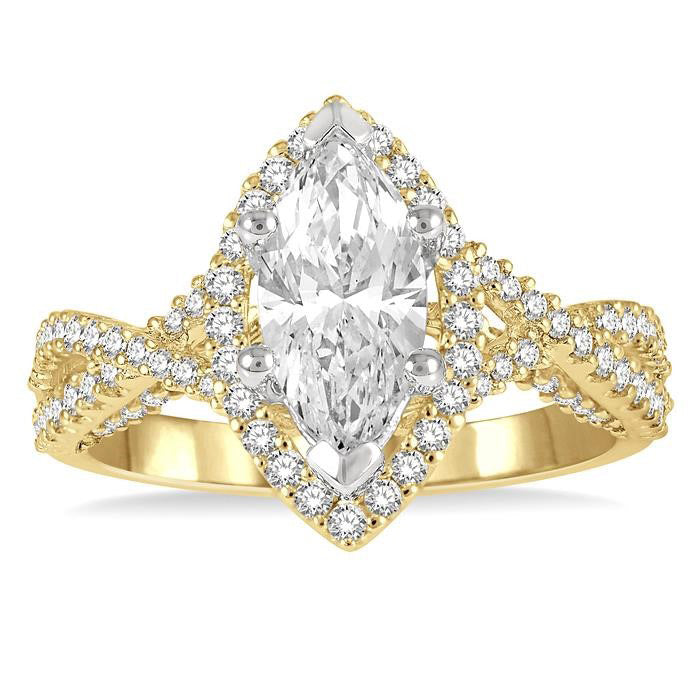 Marquise Shape Semi-Mount Halo Diamond Engagement Ring