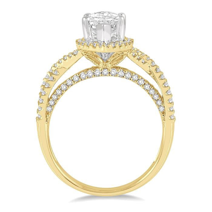 Marquise Shape Semi-Mount Halo Diamond Engagement Ring