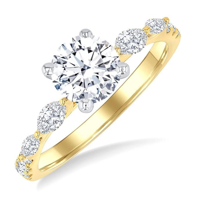 3/8 Ctw Marquise and Round Cut Diamond Semi-Mount Engagement Ring in 14K Yellow and White Gold