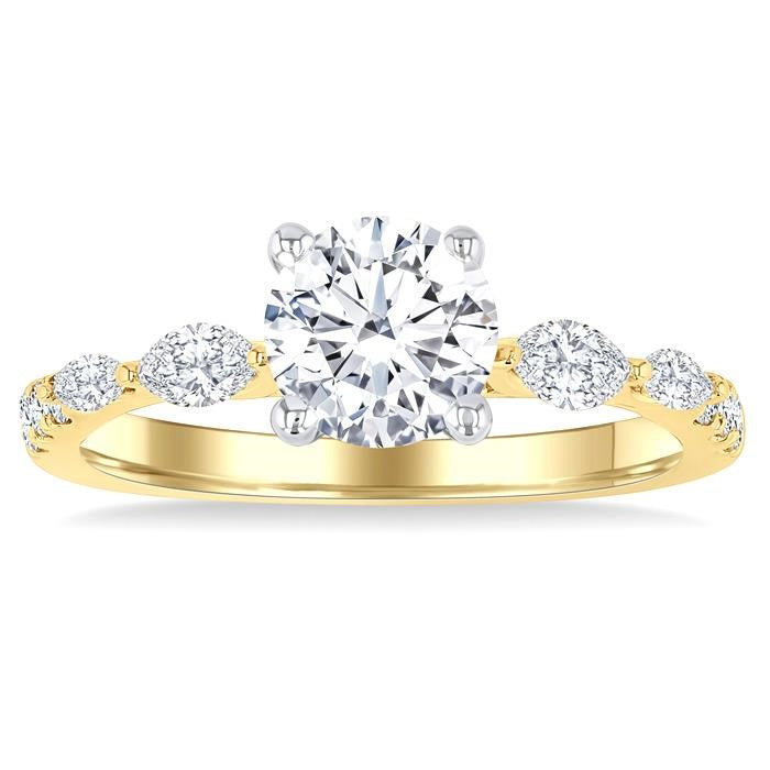 3/8 Ctw Marquise and Round Cut Diamond Semi-Mount Engagement Ring in 14K Yellow and White Gold