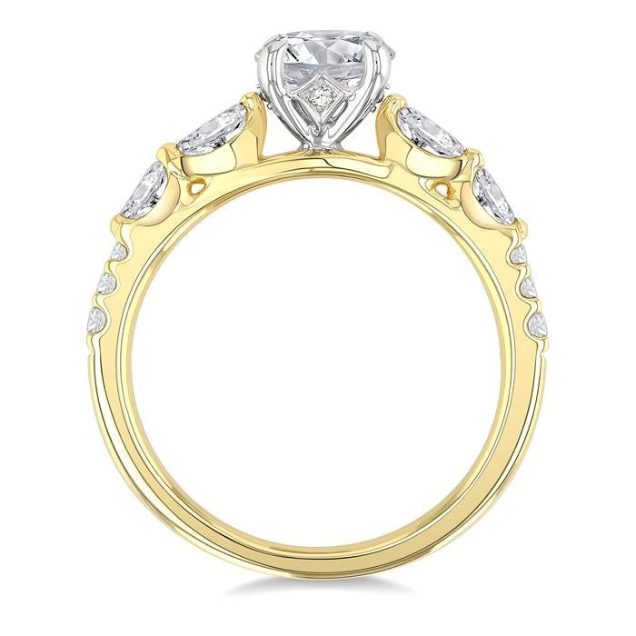 3/8 Ctw Marquise and Round Cut Diamond Semi-Mount Engagement Ring in 14K Yellow and White Gold