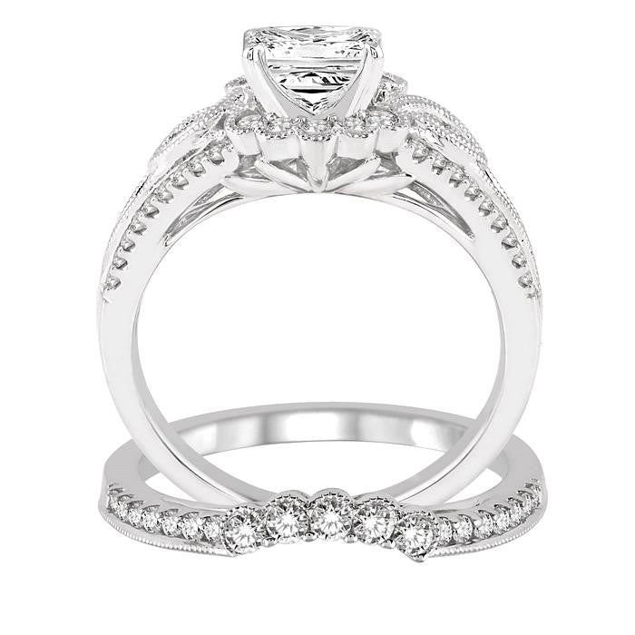 1 1/2 Ctw Diamond Wedding Set with 1 1/6 Ctw Round Cut Engagement Ring and 1/3 Ctw Wedding Band in 14K White Gold