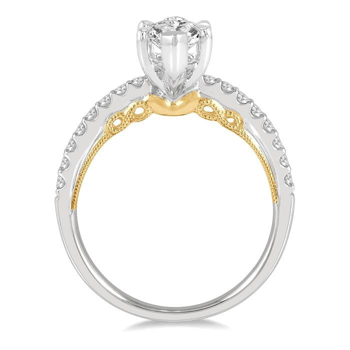 1/4 Ctw Marquise Shape Round Cut Diamond Semi-Mount Engagement Ring in 14K White and Yellow Gold