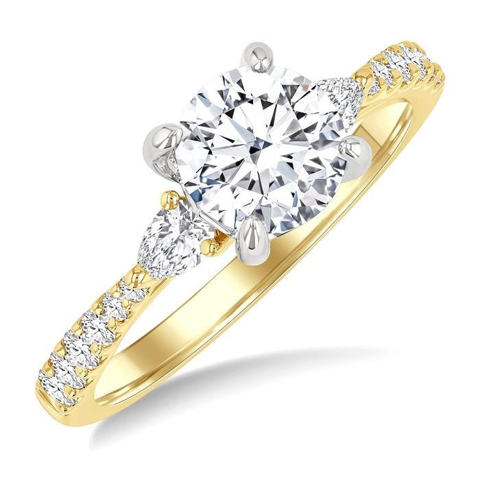 3/8 Ctw Pear and Round Cut Diamond Semi-Mount Engagement Ring in 14K Yellow and White Gold
