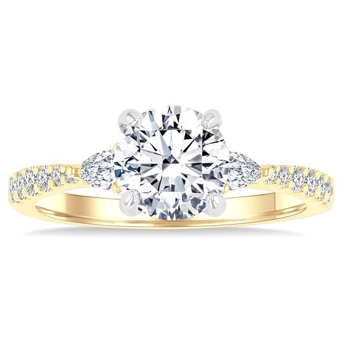 3/8 Ctw Pear and Round Cut Diamond Semi-Mount Engagement Ring in 14K Yellow and White Gold
