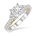 1/3 Ctw Cushion Shape Tri Mount Round Cut Diamond Semi-Mount Engagement Ring in 14K White and Yellow Gold