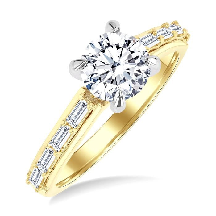 1/4 Ctw Baguette and Round Cut Diamond Semi-Mount Engagement Ring in 14K Yellow and White Gold