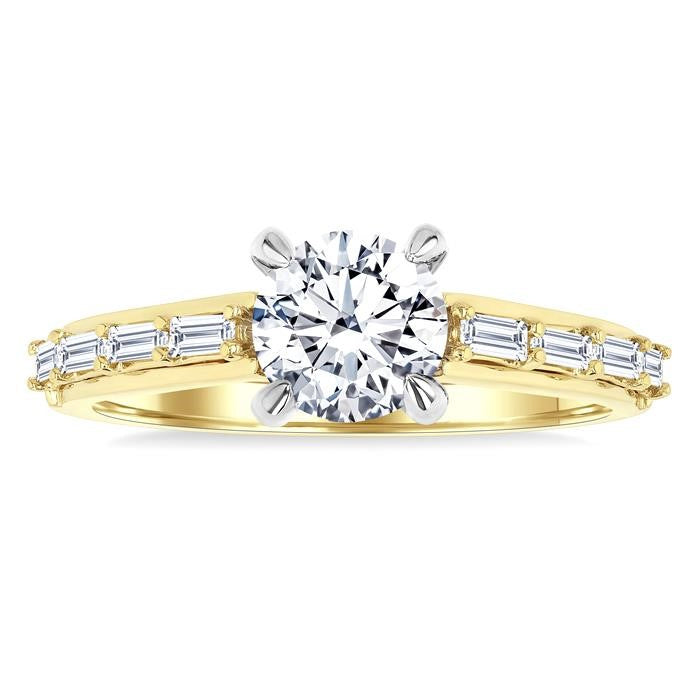 1/4 Ctw Baguette and Round Cut Diamond Semi-Mount Engagement Ring in 14K Yellow and White Gold
