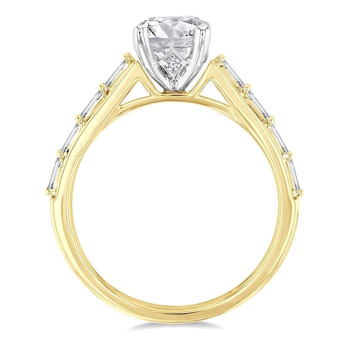 1/4 Ctw Baguette and Round Cut Diamond Semi-Mount Engagement Ring in 14K Yellow and White Gold