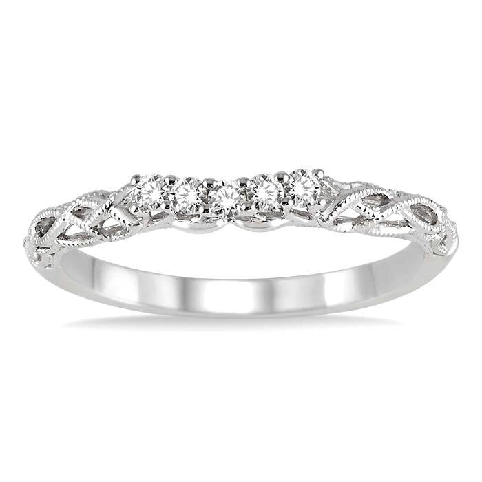 1/10 Ctw Round Cut Diamond Wedding Band in 14K White Gold