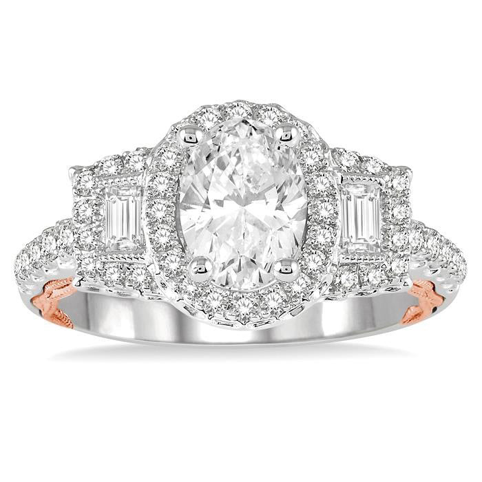 Oval Shape Semi-Mount Halo Diamond Engagement Ring
