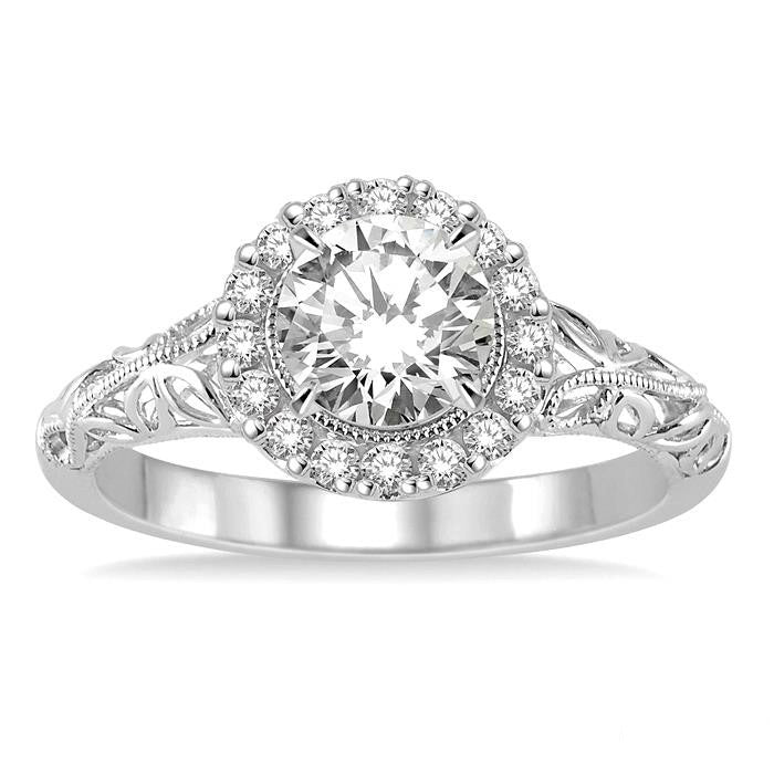 5/8 Ctw Diamond Engagement Ring with 3/8 Ct Round Cut Center Stone in 14K White Gold