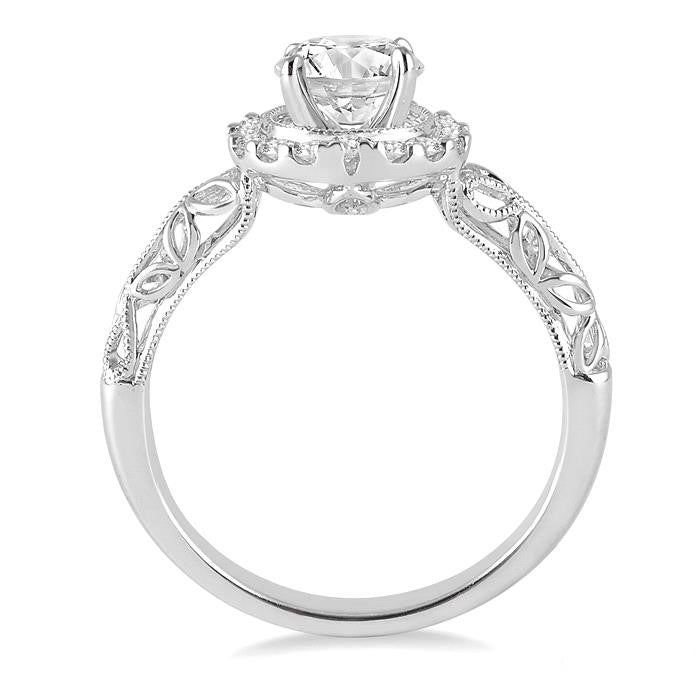 5/8 Ctw Diamond Engagement Ring with 3/8 Ct Round Cut Center Stone in 14K White Gold