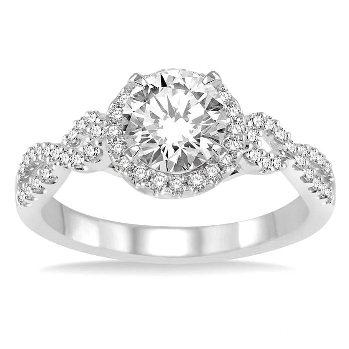 Round Shape Semi-Mount Halo Diamond Engagement Ring