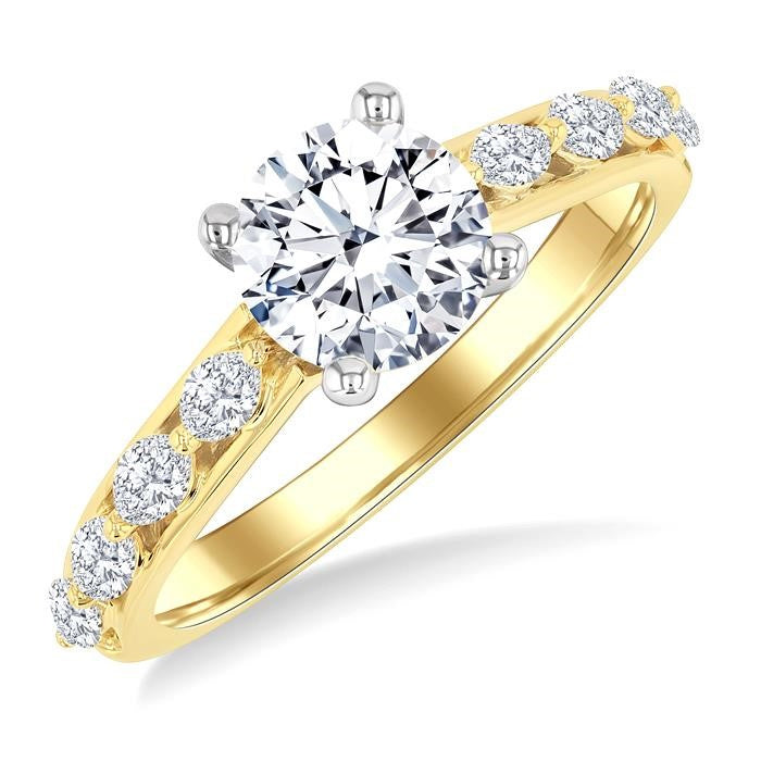 1/2 Ctw Marquise and Round Cut Diamond Semi-Mount Engagement Ring in 14K Yellow and White Gold