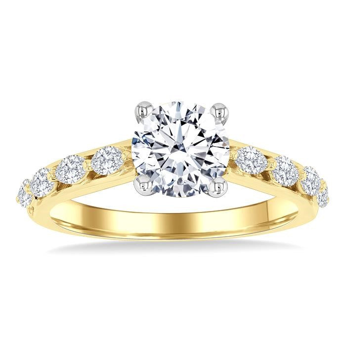 1/2 Ctw Marquise and Round Cut Diamond Semi-Mount Engagement Ring in 14K Yellow and White Gold