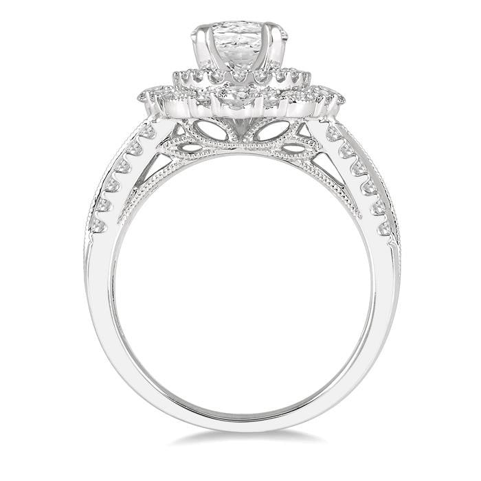 7/8 Ctw Oval Round Cut Diamond Semi-Mount Engagement Ring in 14K White Gold