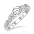 1/3 Ctw Leaf Criss Cross Shank Round Cut Diamond Engagement Ring with 1/4 Ct Round Cut Center Stone in 14K White Gold