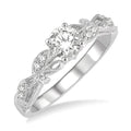 1/10 Ctw Leaf Criss Cross Shank Round Cut Diamond Semi-Mount Engagement Ring in 14K White Gold