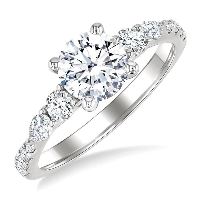 1/2 Ctw Pear and Round Cut Diamond Semi-Mount Engagement Ring in 14K White Gold