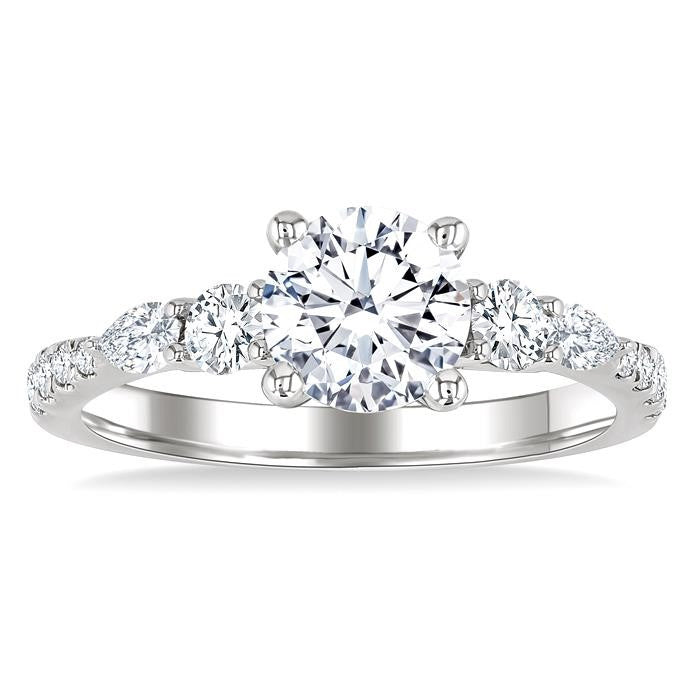 1/2 Ctw Pear and Round Cut Diamond Semi-Mount Engagement Ring in 14K White Gold