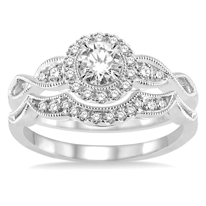 Round Shape Halo Diamond Wedding Set