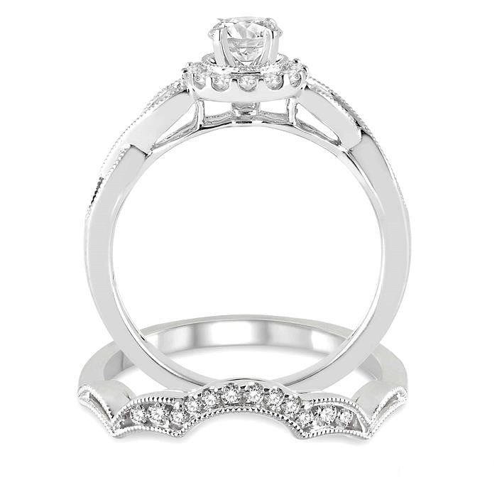 Round Shape Halo Diamond Wedding Set