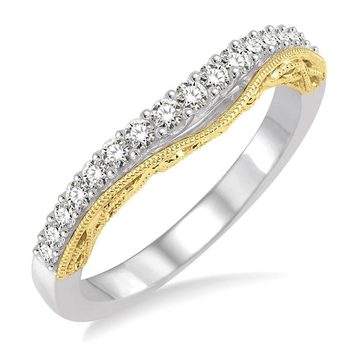1/3 Ctw Round Cut Diamond Wedding Band in 14K White and Yellow Gold